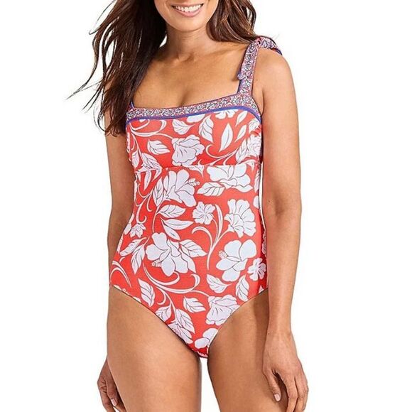 Tommy Bahama Island Cays Fiori Square Neck Tummy Control Bandeau One Piece Swim - Picture 1 of 9